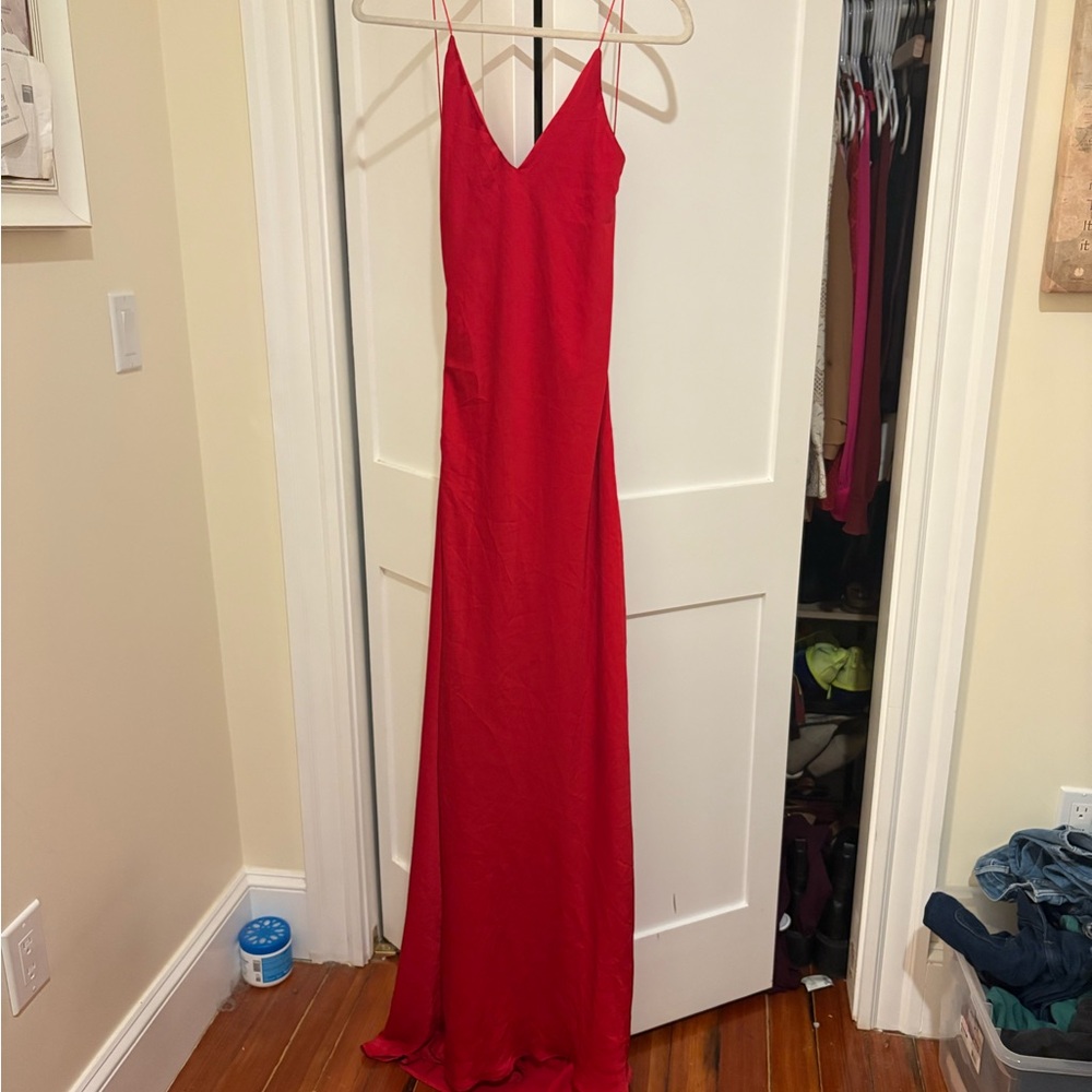 Commense Red V-Neck Spaghetti Strap Maxi Gown